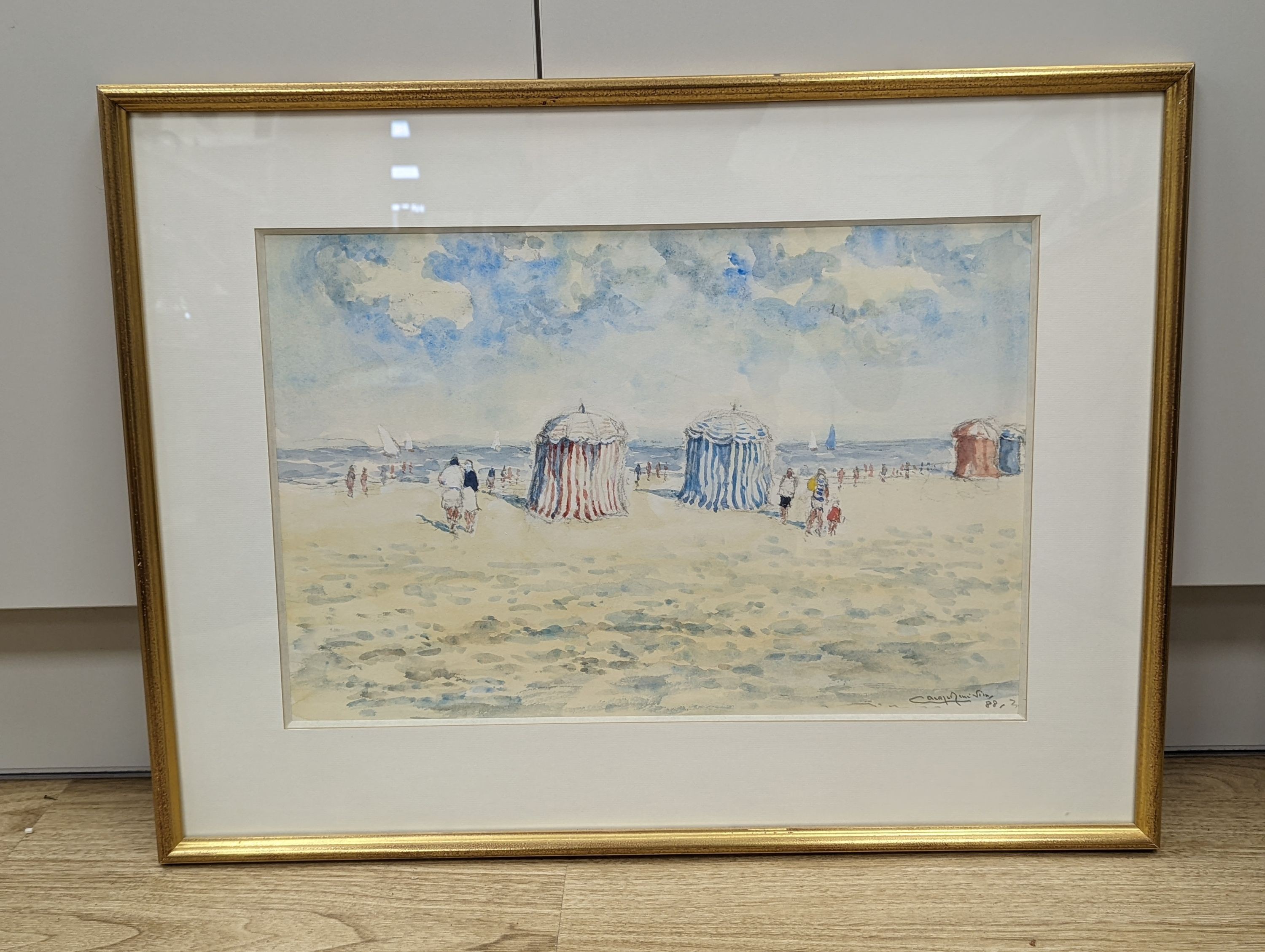 Rene Sim Lacaze (1923-88), watercolour, Beach scene, signed and dated '88, 31 x 47cm